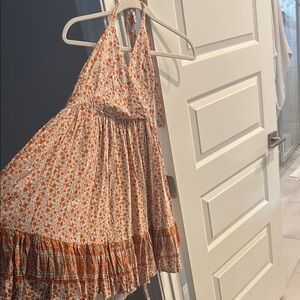 Floral Halter Dress with Orange Accents
